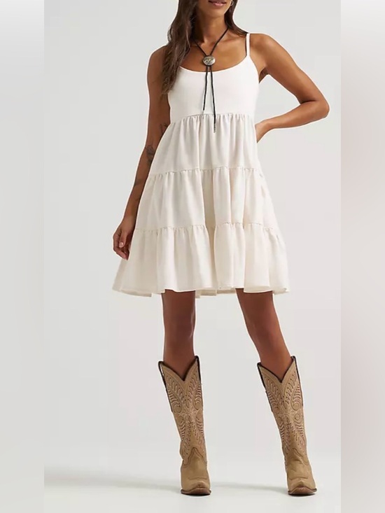 Lush Dresses & Skirts - Lush Cottagecore White Boho Tiered Crochet Lace Mini Dress Tassel Straps Gauze L